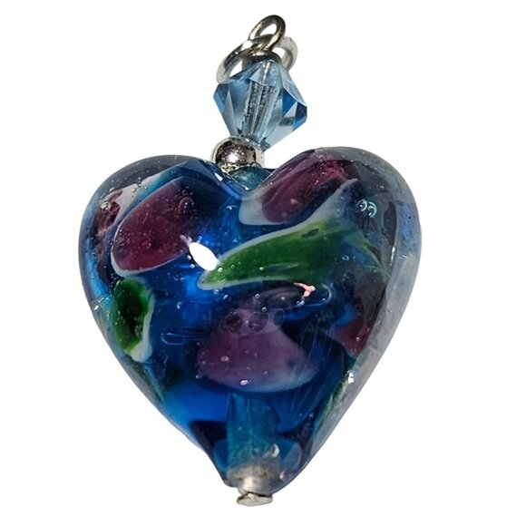 Handmade Blue Purple Glass Heart Pendant Jewelry Accessory for Necklace DIY - Picture 1 of 3
